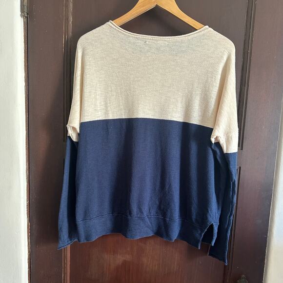 VINCE | Cotton Navy Blue and Cream Sweater Colorblock | Size Small - Picture 6 of 6